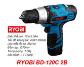 Máy khoan vặn vít dùng pin RYOBI BD-120C 2B (12Vx1.5Ah)