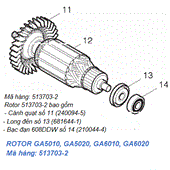 Rotor máy mài Makita GA5010, GA5020, GA6010, GA6020 (513703-2)