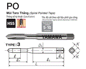 Mũi Taro thẳng trắng Yamawa POQ6.0M (M6x1)
