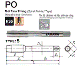 Mũi Taro thẳng trắng Yamawa POR010O (M10x1.5)