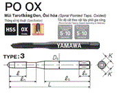 Mũi taro rãnh thẳng oxide hóa bề mặt Yamawa POQ4.0IX (M4x0.7)