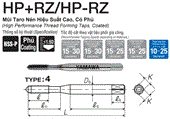 Mũi Taro nén hiệu suất cao có phủ Yamawa cho thép HRZP52.5FB (M2.5x0.45)