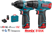Bộ combo máy khoan và văn vít dùng pin 12Vx2.0Ah Ronix 8105K