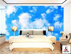 Vách xuyên sáng phòng ngủ in hình ảnh bầu trời xanh