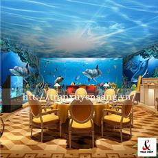 Vách xuyên sáng dành cho nhà hàng in hình đại dương