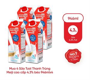 Combo 4 Sữa Tươi Thanh Trùng Meiji cao câp - Premium Milk 946ml (4.3 Deluxe Milk)