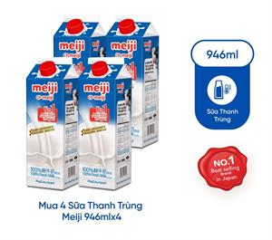 Combo 4 Sữa Tươi Thanh Trùng Nguyên Chất Meiji 946ml