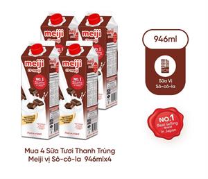 Combo 4  Sữa thanh trùng Meiji vị socola, canxi cao, ít béo 946ml
