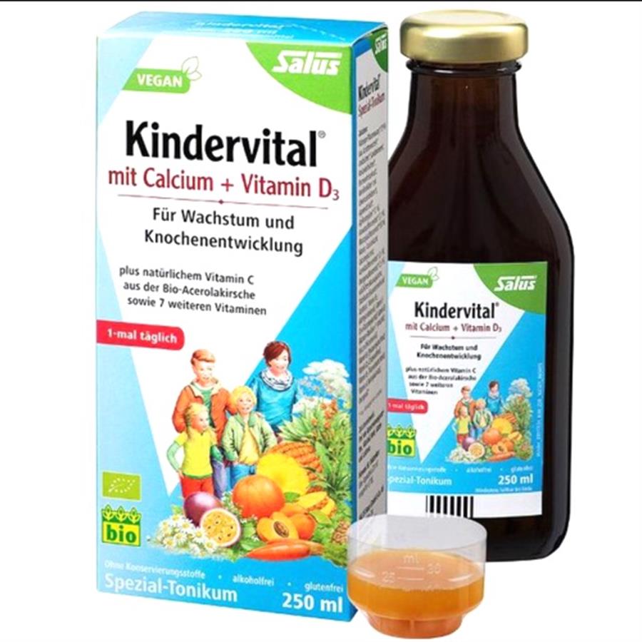Siro KinderVital Bio bổ sung Canxi và Vitamin D3 - giúp tăng chiều cao, phát triển khung xương cho trẻ nhỏ từ 3 tuổi.