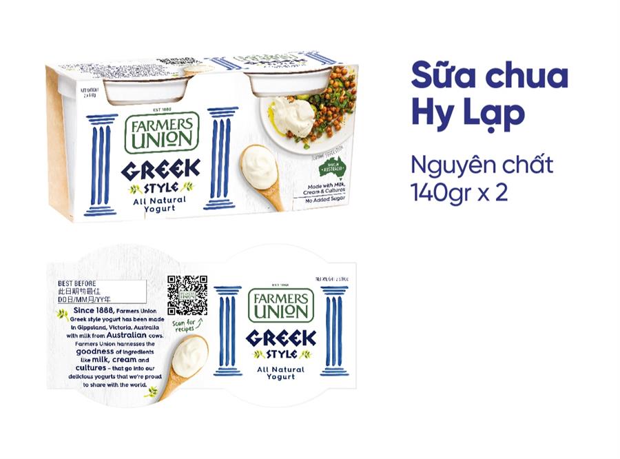Sữa chua Hy Lạp nguyên chất -Greek Style Natural Yogurt 140g ( vỉ 2 hộp)