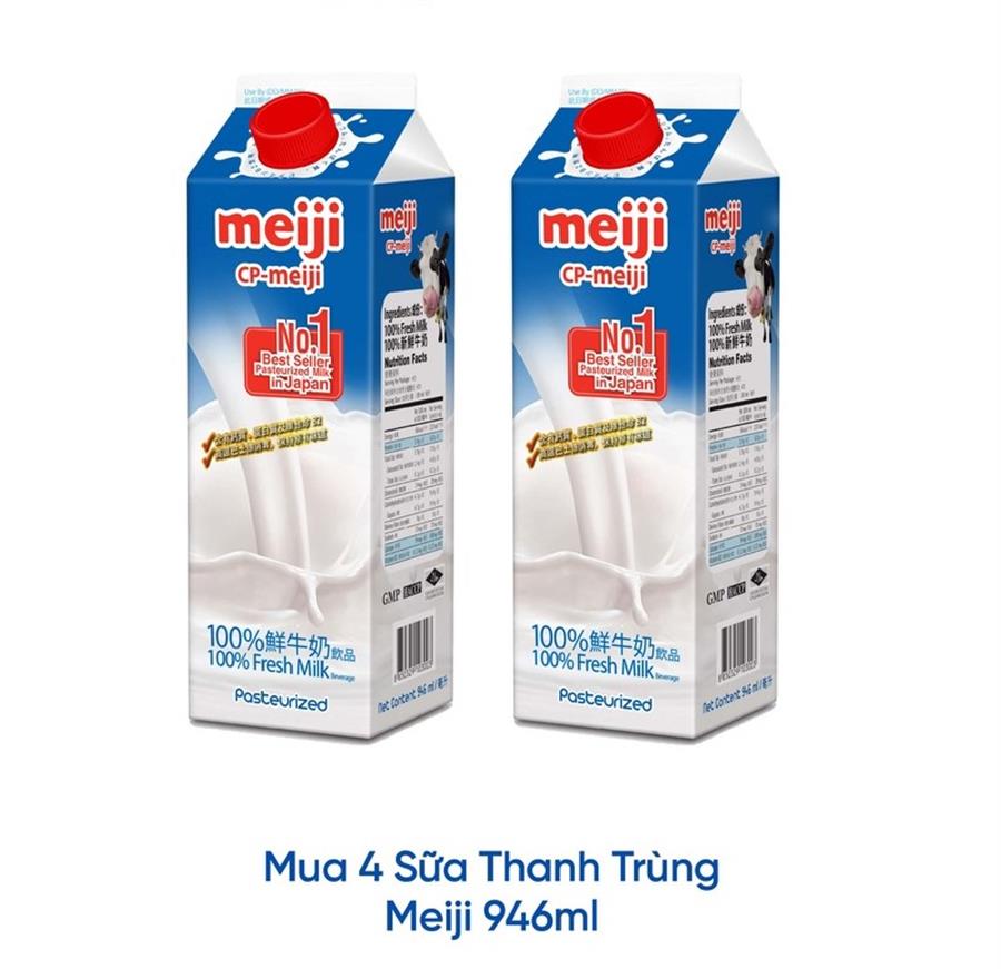 Combo 2  Sữa Tươi Thanh Trùng Nguyên Chất Meiji 946ml