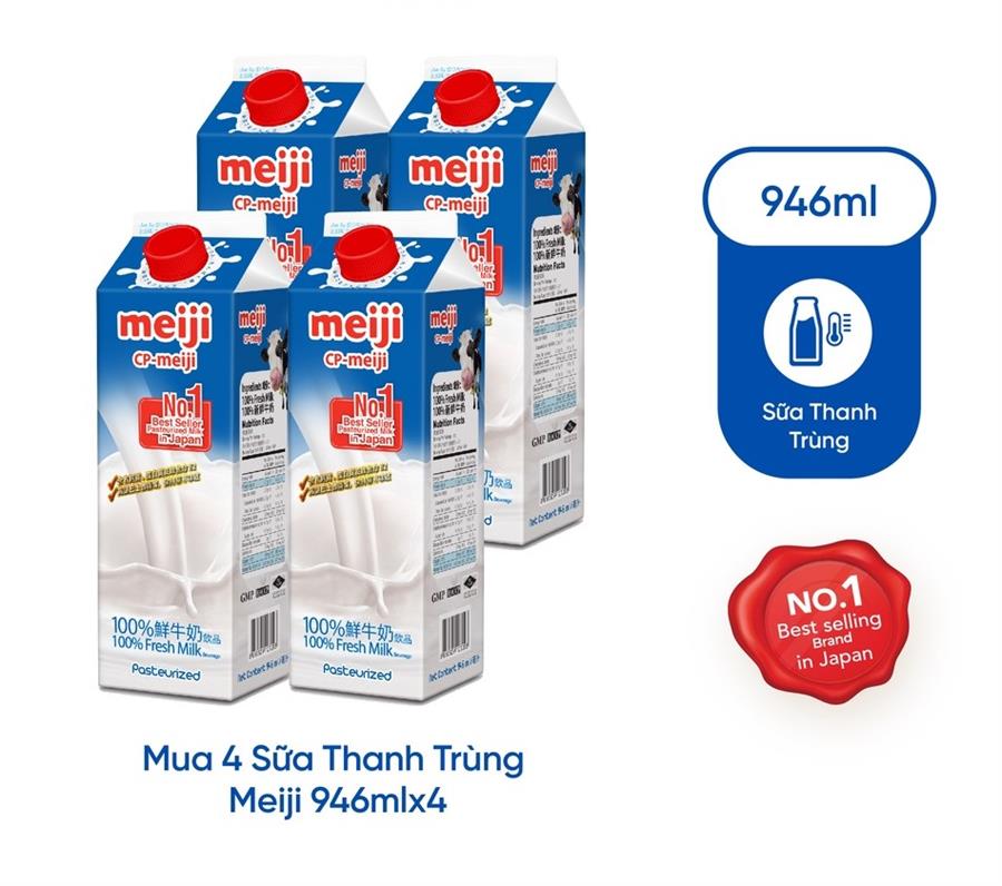 Combo 4 Sữa Tươi Thanh Trùng Nguyên Chất Meiji 946ml